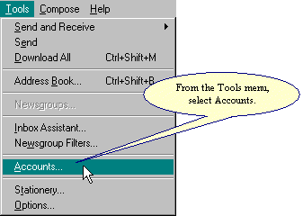 From the Tools Menu in Outlook Express, select Accounts.