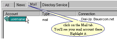 You'll see your mail account when you click on the Mail tab.